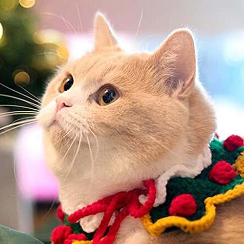 Gentil meow verde de natal colarinho de animais de estimação gato gato de pelúcia bichon lenço de malha