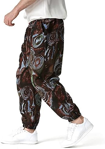 Calça de harém masculino impressão floral impressão casual de rua de rua casual hippie de ioga