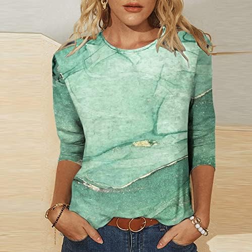 Camiseta casual para mulheres camisas impressas no pescoço redondo 3/4 blusas 2023 Tops de moda de verão