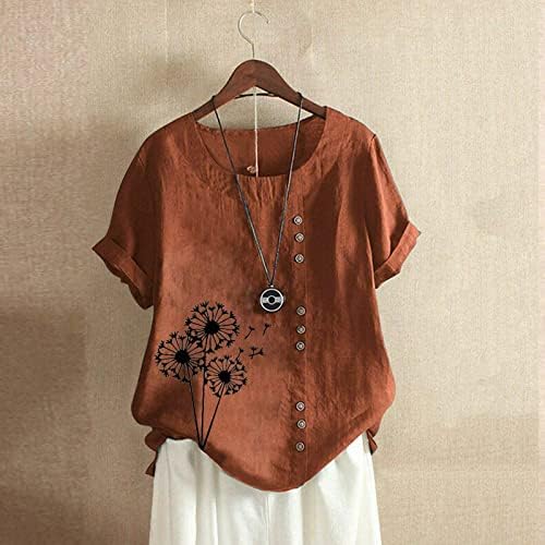 Camisa feminina algodão novo verão, camiseta floral, roupas de tamanho grande tampo de tamanho grande botão de tamanho