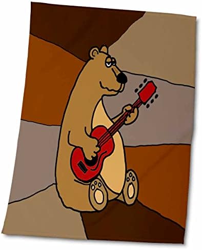 3drose engraçado urso marrom tocando guitarra vermelha com fundo abstrato - toalhas