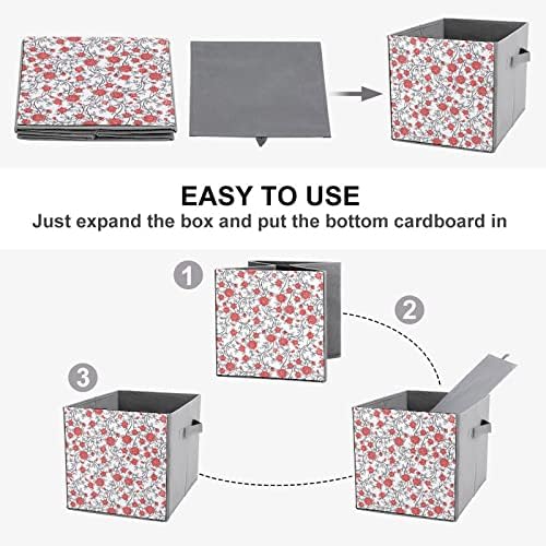 Cubos de armazenamento de tecido dobrável de rosa vermelha caixa de armazenamento dobrável de 11 polegadas com