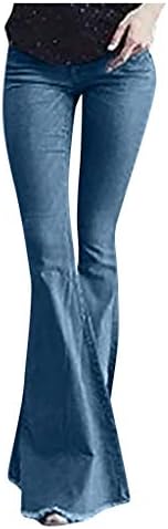 Lariau Stretch Jeans for Women Flare Pocket Mid Pocket Slim Tassel Y2K calça calça de calça folgada