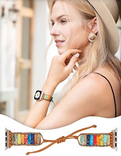 Bracelete de pedra W-R-Rara Boho Compatível com Apple Watch Band 38/40/41/42/44/45/49mm Mulheres, Chakra