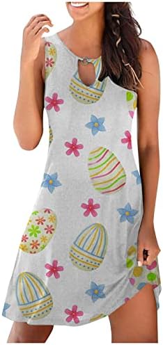lcepcy feminino ovos de coelho fofo estampa floral mini vestido curto vestido de tanque mangas vestido
