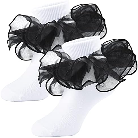 Mini Angel Girls Ruffle Meocks Double Lace Frilly Dress Socks Crianças Giram meias de punho para