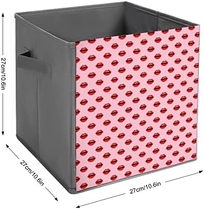 Lips Red Lipstick Storage Cubes com alças Bins de tecido dobrável Organizando cestas para o armário das