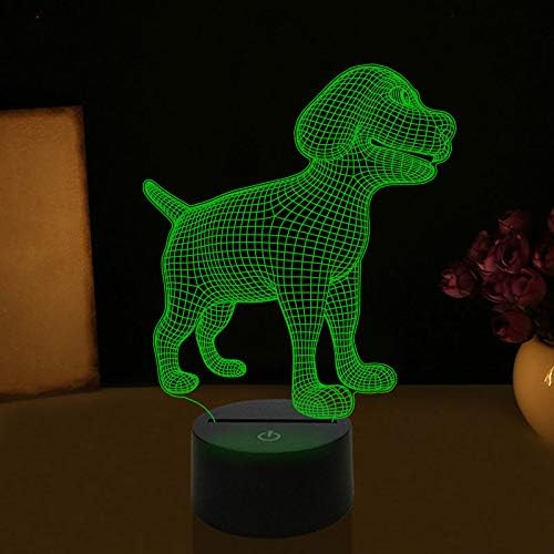 3d cachorro noturno de toque leve Touch Decor Decor mesa lâmpadas de ilusão óptica 7 Luzes de cor