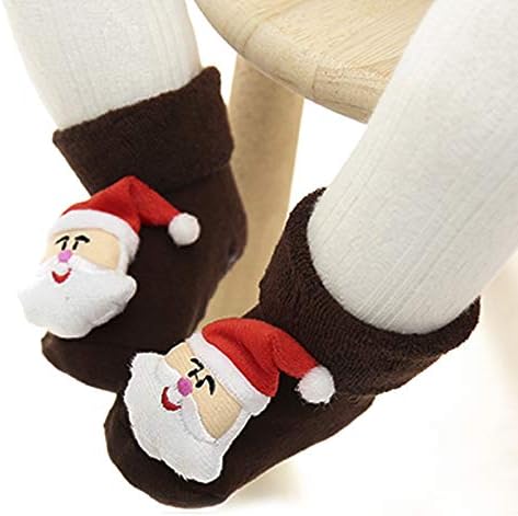 Adorável Papai Noel Rena Christms estocando bebês bebês grossas térmicas Terry Socks Non Slip First