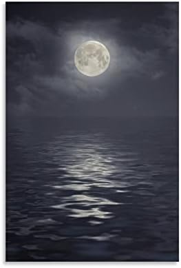 Pintura fotográfica moderna da lua no mar Decoração de interiores Pintura estética Canvas Pintura Poster de arte