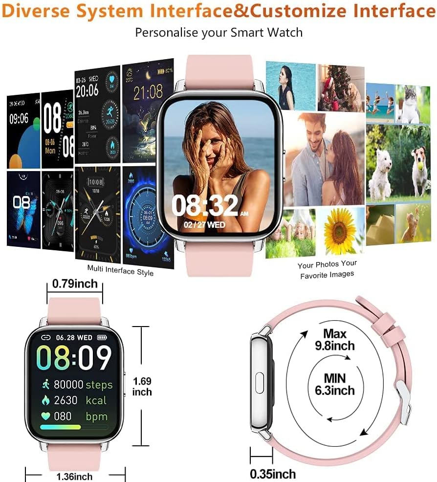 Mugo Smart Watch for Women, Fitness Watch 1,69 Touch Screen Smartwatch, Pedômetro Relógio com frequência