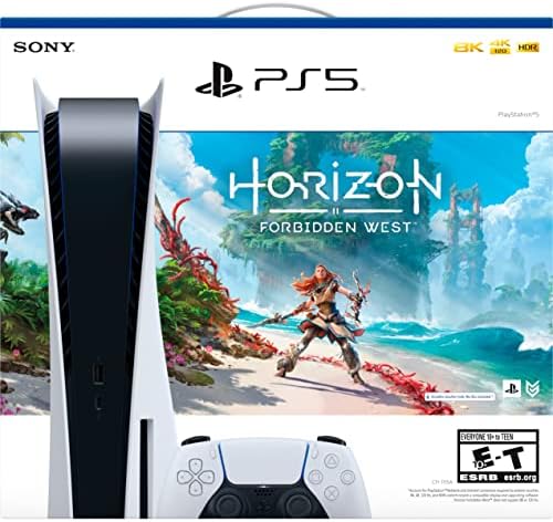 Sony PS5 PlayStation 5 Disc Versão Gaming Console Horizon Proibido Pacote Oeste - Memória GDDR6 de 16 GB, 825