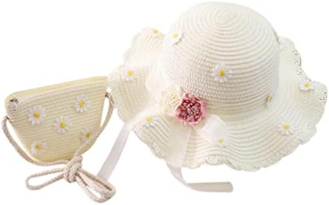 Galpada 2pcs Kids Straw Hat Hat Summer Bag Set Set Daisy Beach Hats Capfetador Capéu fofo com bolsa de palha