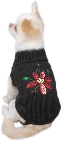 Zack & Zoey acrílico Poinsettia Dog Sweater, x-small, preto
