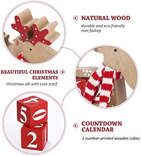 ABOOFAN Christmas Wooden Advento Calendário Xmas Ornamento Blocos de madeira Calendário Calendário Reutilizável