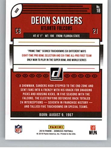 2018 Donruss Football 18 Deion Sanders Atlanta Falcons Cartão de negociação NFL oficial