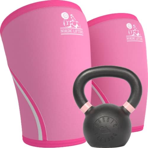 Mangas de joelho nórdicas de levantamento xsmall pacote rosa com kettlebells 18 lb