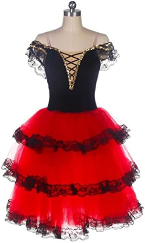 N/A vestido espanhol vermelho fora do ombro para adultos longos de balé romântico tutus performance tutu figurmas