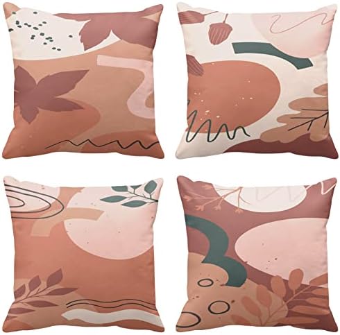 Conjunto de emvência de 4 Boho Century Pillow Capas de travesseiro 18x18 polegadas folhas abstratas abstratas