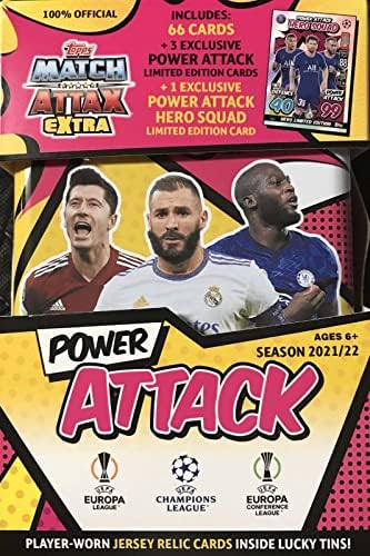 TOPPS 2021 2022 Match Attax Extra Edição Power Ataque UEFA Liga dos Campeões Selou Mega Tin com um cartão exclusivo