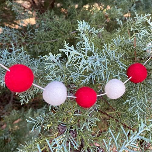Flores selvagens de Hu Hands Bolas de feltro de lã de Natal Vermelhas e brancas, cores de cana de doce para