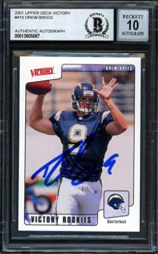Drew Brees autografou 2001 Upper Deck Victory Rookie Card 415 San Diego Chargers Auto Great Mint