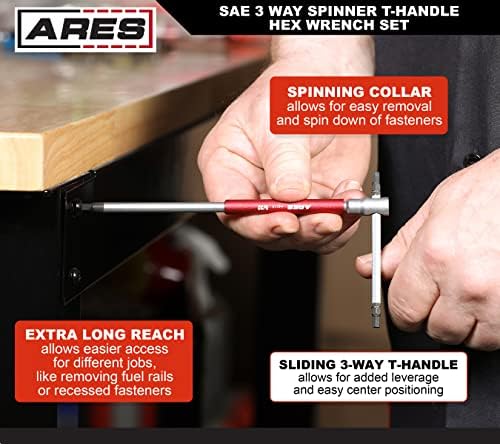 ARES 44002-8 peças SAE Spinner Hex Hex Hex Allen Chave de chave-sizes de 5/64 de polegada a 3/8 polegadas-alça