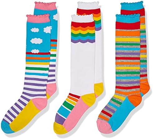 Jefferies Socks Little Colorful Colorful Rainbow Knee Alta Pacote de 3 pares