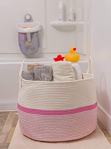 Organihaus Baby Laundry Basket | Cesta de corda de algodão grande | Grande sala de estar da cesta de mantas