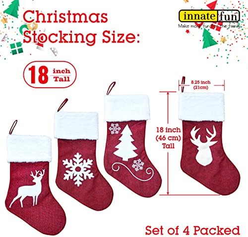 4 Pacote de meias de Natal Deer Snowflake Designs de árvores de Natal Meias de Natal Red e Branco Felloado