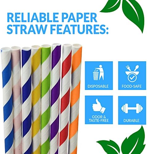 Reli. 400 palhetas de papel | Canudos de papel para beber - descartável, biodegradável/ecológico | Arco-íris,