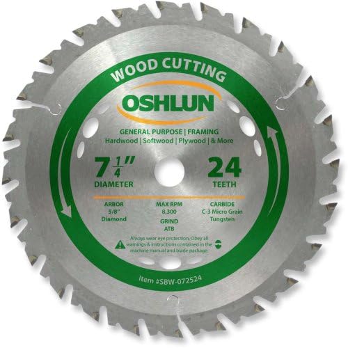 Oshlun sbw-072524 7-1/4 polegadas 24 dente ATB de uso geral e lâmina de serra de enquadramento
