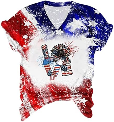 Camiseta patriótica feminina 4 de julho camisetas gráficas de girassol camisetas EUA bandeira branqueada