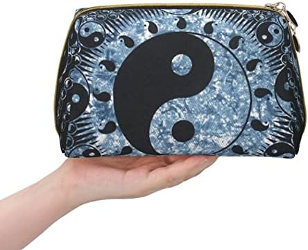 FFEXS Ying Yang Diagrama Bolsa cosmética, bolsa cosmética de couro, bolsa cosmética de viagem de grande