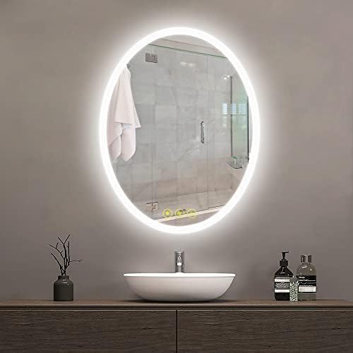 CityModa Oval LED Vanity Mirror, espelho de banheiro montado na parede de 24x32 polegadas com luzes, anti-capa