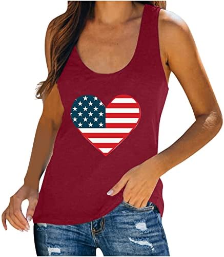 Ladies American Flag Heart Top Top Tampo 4 de julho Camisa patriótica fofa Tees impressos gráficos EUA Tanques diurnos de independência dos EUA