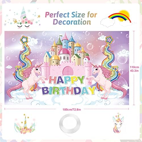 Unicorn Feliz Aniversário Banner Cenário - Decorações de aniversário de unicórnio para meninas Banner