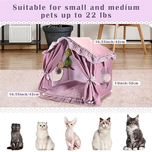 Tenda de gato de princesa roxa para interno - cama de gato removível e lavável - fácil de montar