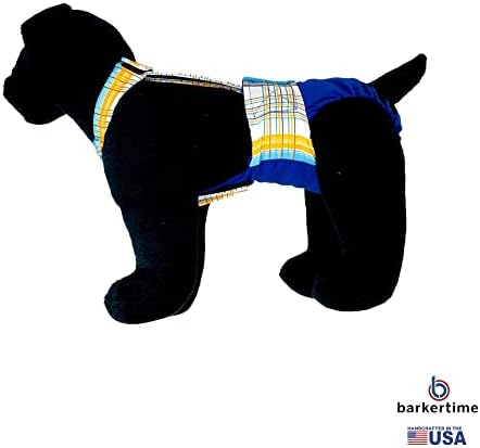 Xadrez azul amarelo azul em azul na fralda de cães premium à prova de fuga azul em geral, s, com orifício de
