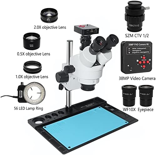 Microscópio de laboratório Microscópio estéreo trinocular com H_DMI 38MP Câmera USB Câmera USB CTV 0,5X Lente