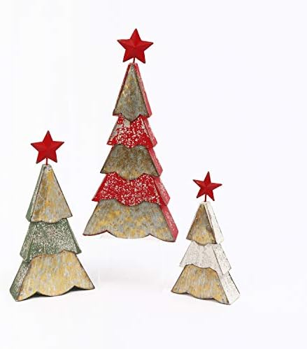 Gil S/3 Wood and Metal Holiday Tre Christmas, 7.5inl x 2inw x 14iH, multicolor