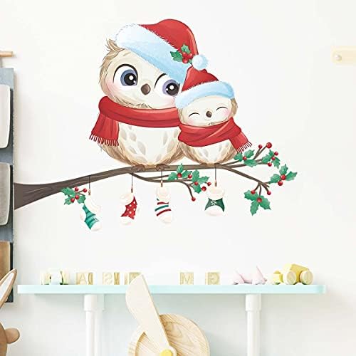 Adesivos de parede covpaw decoração de casa coruja chapéu de natal chapéu coruja ramificação infantil infantil