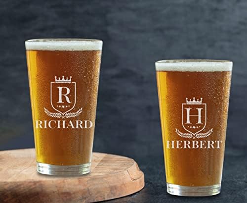 Teemore Cerveja personalizada Glass Adicione seu nome Inicial gravado Pint Glass Housewarming Presente