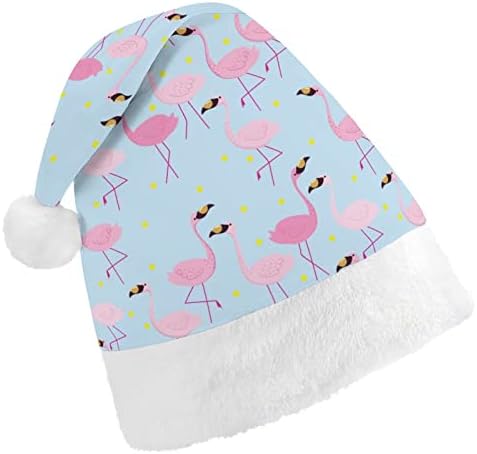 Padrão de flamingo rosa Chapéu de natal de Natal e bonitos chapéus de Papai Noel com borda de pelúcia e decoração