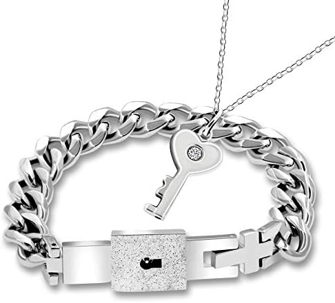 ULOVIDO Titanium Steel Key Pingente Colar e pulseira de trava quadrada Conjunto de pulseiras para