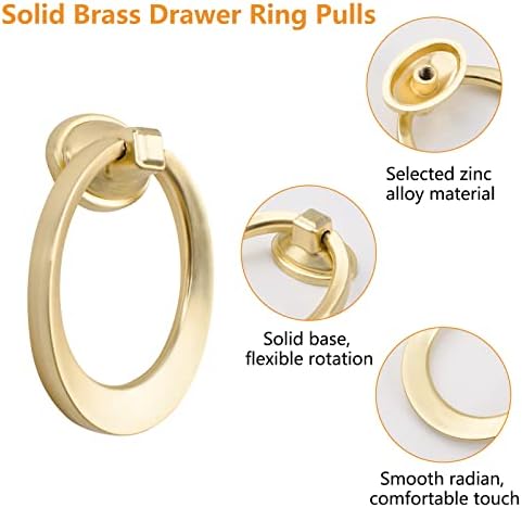 Morobor redondo anel de balanço, 6pcs gabinete de gaveta alças de anel de bronze sólido