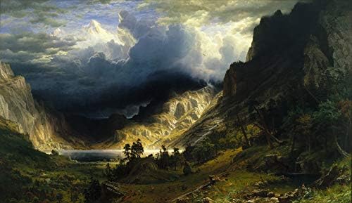 Tempestade nas Montanhas Rochosas, Mt. Rosalie, publicada em 1869 por Albert Bierstadt. reprodução de óleo pintada à mão em tela. Sem moldura e não esticado. Tamanho da pintura: 67x39in.