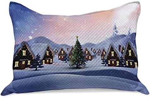Capa de travesseira de malha de natal lunarable, vila de natal rendida por footes de neve noel imagem da