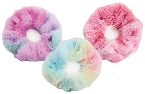 IsCream Silky Soft Shimmery Fleece Conjunto de 3 scrunchies - brilho rosa, azul e arco -íris