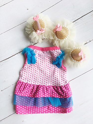 Ollypet Dog Dress Puppy Girl Garota fofa de três camadas plissadas de três camadas rosa Mini bolinhas com mangas